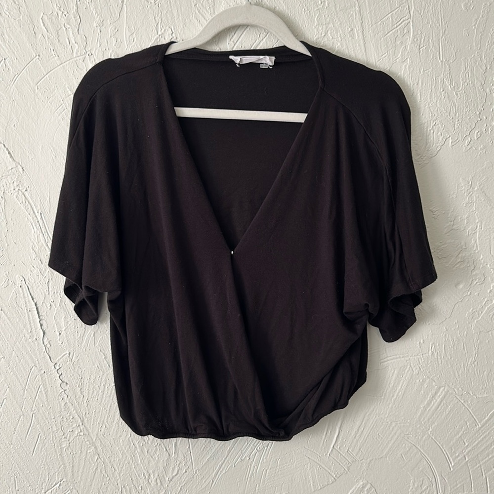 Black wrapped elastic v-neck top